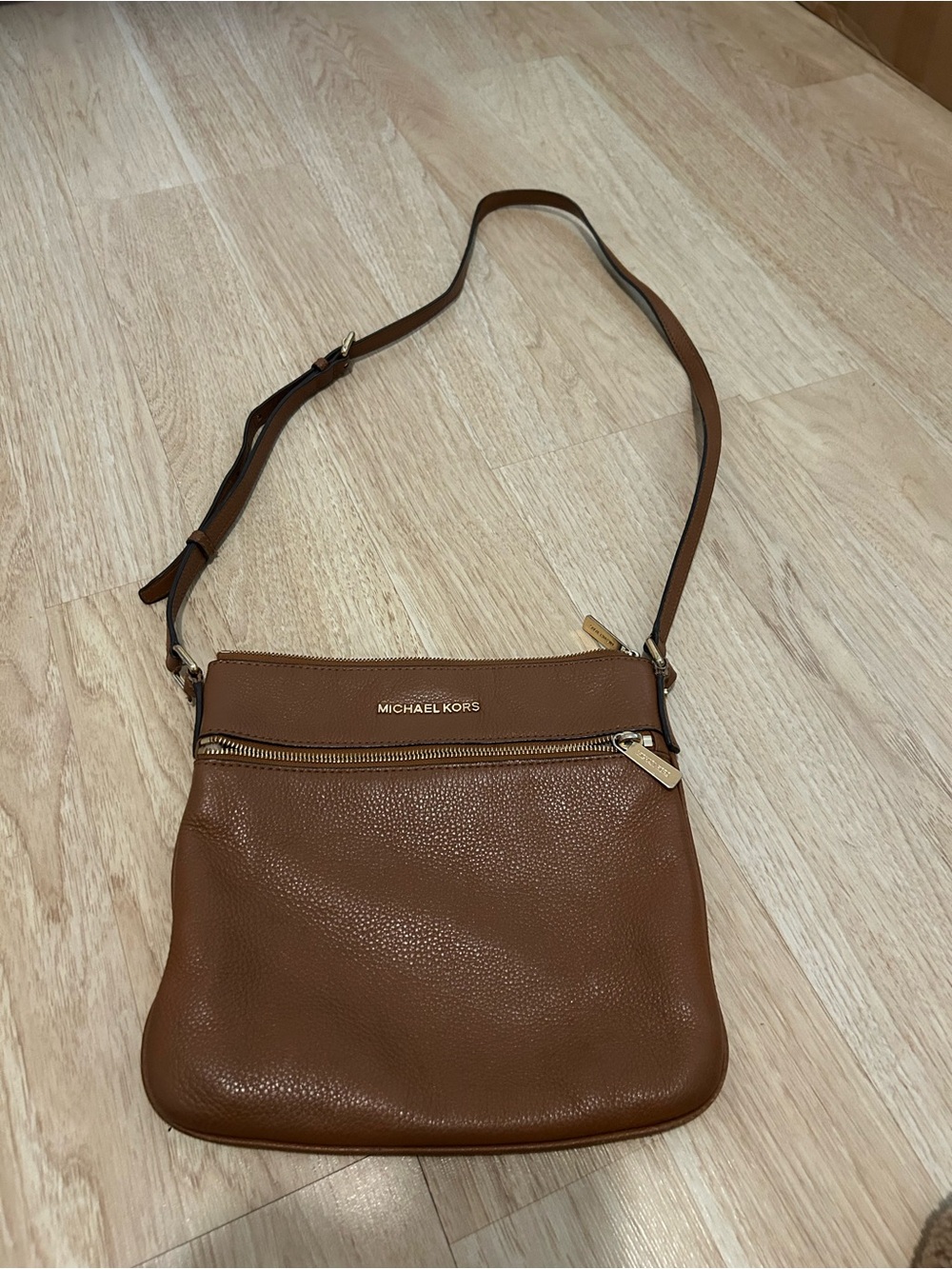 Michael Kors Brown Pebbled Leather Crossbody Bag with Gold Hardware